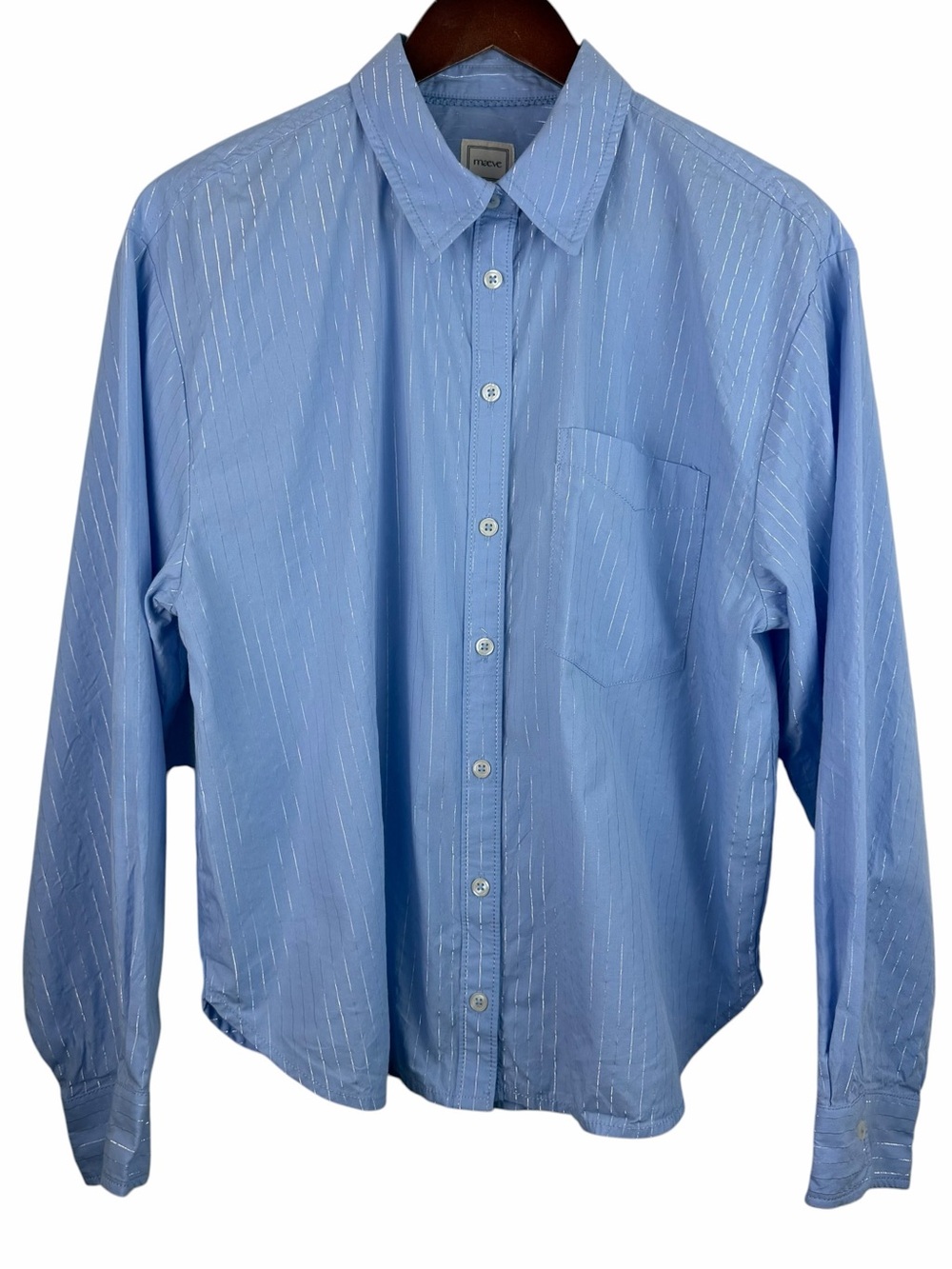 Maeve | Blue Shrunken Bennet Lurex Stripe Button Shirt